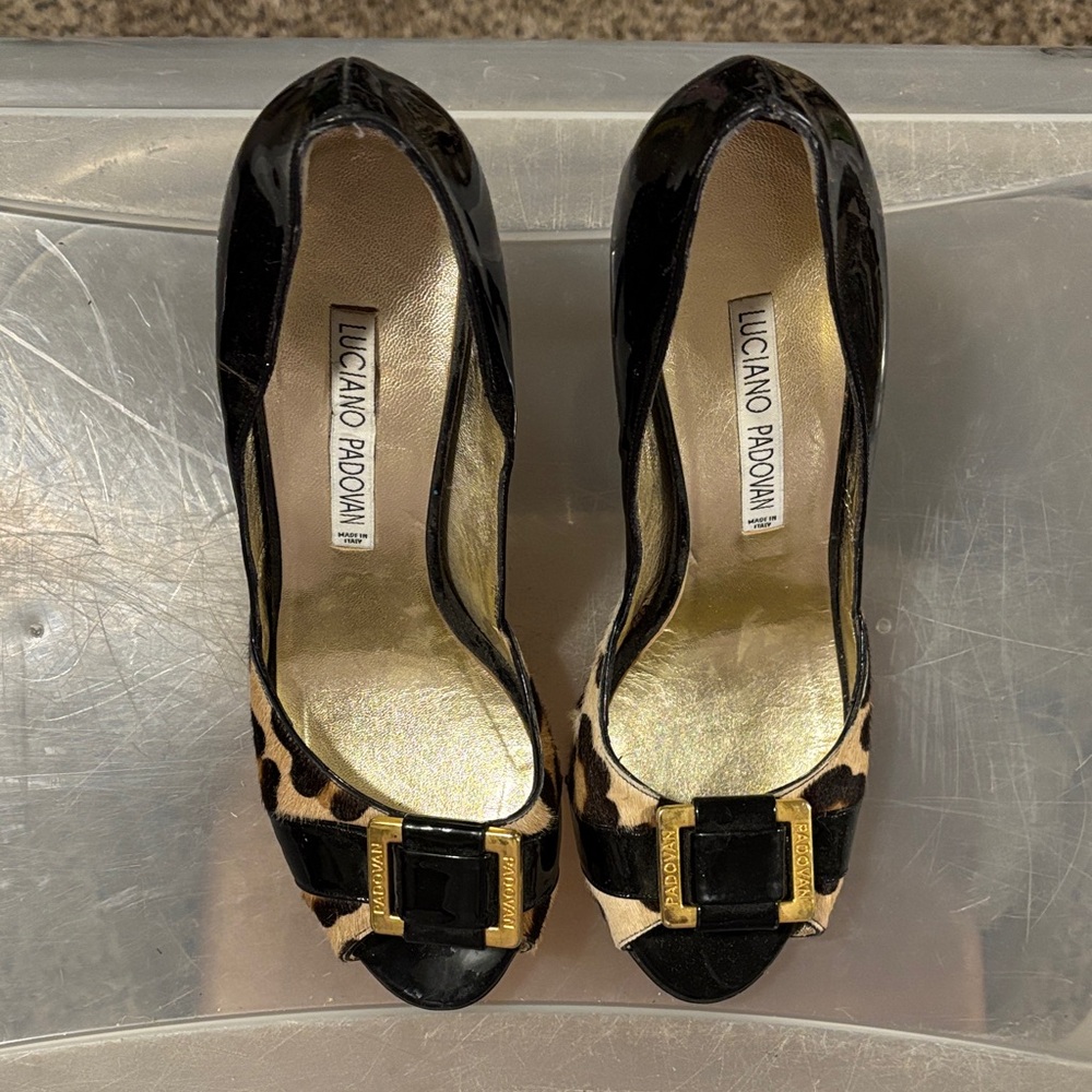 Luciano Padovan Black and Leopard Print Heels